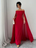 SHEIN Privé Christmas Red Elegant Sexy Off Shoulder Cinched Waist Mermaid Dress, Formal Gown