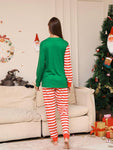 2pcs Women Christmas Circus Santa Claus Striped Print Casual Homewear Pajama Set