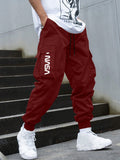 Men Casual Street Style Letter Print Drawstring Waist Flap Pocket Jogger Cargo Pants