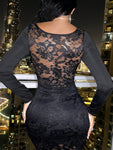 SHEIN SXY Knitted Lace Cup Detail Long Sleeve Sexy Women Dress - MapleCo