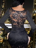 SHEIN SXY Knitted Lace Cup Detail Long Sleeve Sexy Women Dress - MapleCo