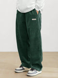 Manfinity Hypemode Loose Fit Men's Corduroy Pants With Letter Patch Detail Baggy Long Slacks Plain Going Out