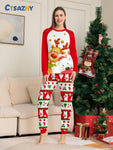 2pcs/Set Women's Christmas New Deer Print Long Sleeve Top And Pants Casual Lounge Sleepwear Pajamas