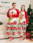 2pcs/Set Women's Christmas New Deer Print Long Sleeve Top And Pants Casual Lounge Sleepwear Pajamas