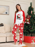 Christmas Santa Claus Print Color Block Long Sleeve Top With All Over Print Pants Pajama Set For Women