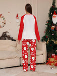 Christmas Santa Claus Print Color Block Long Sleeve Top With All Over Print Pants Pajama Set For Women