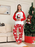 Christmas Santa Claus Print Color Block Long Sleeve Top With All Over Print Pants Pajama Set For Women