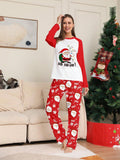 Christmas Santa Claus Print Color Block Long Sleeve Top With All Over Print Pants Pajama Set For Women