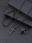 3pcs Men's  Jewelry Three-Piece Set, Cross Necklace, Bracelet, Cross Ring, Suitable For Daily Decorative Wear