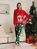 2pcs Women Christmas Deer Print Shirt And Pants Sleepwear Set, Daily Casual Home Pajamas