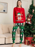 2pcs Women Christmas Deer Print Shirt And Pants Sleepwear Set, Daily Casual Home Pajamas