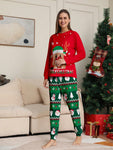 2pcs Women Christmas Deer Print Shirt And Pants Sleepwear Set, Daily Casual Home Pajamas