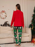 2pcs Women Christmas Deer Print Shirt And Pants Sleepwear Set, Daily Casual Home Pajamas