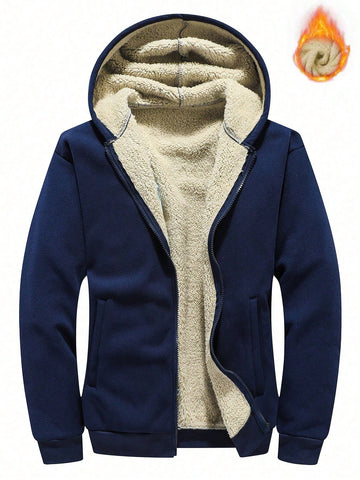 Men Zip Up Thermal Lined Hooded Jacket