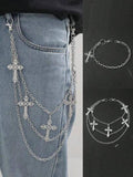 1pc Gold Multilayer Cross Pendant Men Hip Hop Metal Punk Style Pants Chain Street Halloween