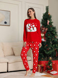 2pcs Women Christmas Cute Bear Print Casual Pajama Set, Long Sleeve Top