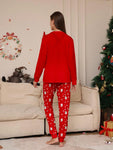 2pcs Women Christmas Cute Bear Print Casual Pajama Set, Long Sleeve Top