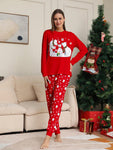 2pcs Women Christmas Cute Bear Print Casual Pajama Set, Long Sleeve Top