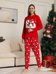 2pcs Women Christmas Cute Bear Print Casual Pajama Set, Long Sleeve Top