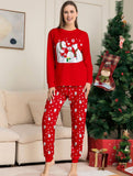 2pcs Women Christmas Cute Bear Print Casual Pajama Set, Long Sleeve Top