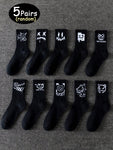 3 Pairs/5 Pairs/8 Pairs/10 Pairs/20 Pairs Random Ghost Face Trendy Crew Socks, Versatile Selection For All Seasons