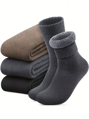 3/6 Pairs Men's Thermal Thick Fleece Lined Hiking Socks, Soft And Comfortable, Suitable For Cold Weather, Winter, Black