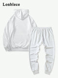 Lonblece 2pcs/Set Men's Hooded Knit Sweatshirt And Knit Sweatpants, Casual Sports Outfit Suitable For Autumn/Winter