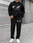 Manfinity EMRG Men's Letter Printed Hoodie With Kangaroo Pocket And Joggers Set