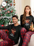 Shein CoupledUp 2pcs/Set Men's Christmas Santa Claus, Gingerbread Man, Snowman And Reindeer Plaid Casual Sleepwear Suit - MapleCo