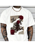 (220 Pure Cotton T-Shirt)   Men's Summer Round Neck Short Sleeved Casual Pure Cotton Dried Roses