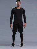 Men's Winter Sport Thermal Underwear Set Quick Drying, High Elasticity, Tight-Fitting And Fleece-Lined Base Layer Gym Clothes Men, Athletic Suit, Tracksuit Men Two Pieces Outfits