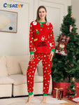 2pcs Women's Casual Christmas Pajama Set, Deer Letter Print Top And Full Flora Pattern Pants, Comfortable Round Neck Long Sleeve Top And Trousers