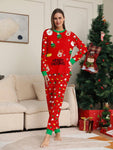 2pcs Women's Casual Christmas Pajama Set, Deer Letter Print Top And Full Flora Pattern Pants, Comfortable Round Neck Long Sleeve Top And Trousers