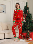 2pcs Women's Casual Christmas Pajama Set, Deer Letter Print Top And Full Flora Pattern Pants, Comfortable Round Neck Long Sleeve Top And Trousers