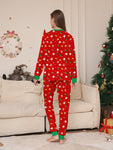 2pcs Women's Casual Christmas Pajama Set, Deer Letter Print Top And Full Flora Pattern Pants, Comfortable Round Neck Long Sleeve Top And Trousers