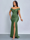 SOLERSUN Twisted Off Shoulder Backless Strap High Slit Mermaid Dress