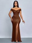 SOLERSUN Twisted Off Shoulder Backless Strap High Slit Mermaid Dress