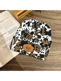 1pc Camouflage Print Casual Jacquard Knit Warm Beanie Hat, Unisex Outdoor Warm Hip Hop Fold Edge Milk Hat With Brand Logo, Suitable For Spring, Autumn And Winter Leopard Print