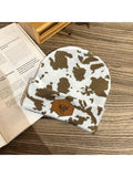 1pc Camouflage Print Casual Jacquard Knit Warm Beanie Hat, Unisex Outdoor Warm Hip Hop Fold Edge Milk Hat With Brand Logo, Suitable For Spring, Autumn And Winter Leopard Print