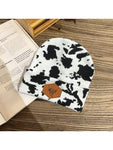 1pc Camouflage Print Casual Jacquard Knit Warm Beanie Hat, Unisex Outdoor Warm Hip Hop Fold Edge Milk Hat With Brand Logo, Suitable For Spring, Autumn And Winter Leopard Print