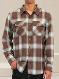 Men's Woven Plaid Flannel Long Sleeve Brushed Casual Fitted Normal Shacket