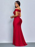 SOLERSUN Twisted Off Shoulder Backless Strap High Slit Mermaid Dress