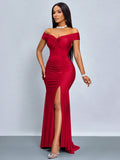 SOLERSUN Twisted Off Shoulder Backless Strap High Slit Mermaid Dress