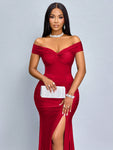 SOLERSUN Twisted Off Shoulder Backless Strap High Slit Mermaid Dress