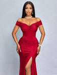 SOLERSUN Twisted Off Shoulder Backless Strap High Slit Mermaid Dress