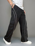 Manfinity Streetrush Men's Drawstring Waist Striped Straight Loose Casual Cargo Pants,Back To School Clothes