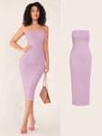 SHEIN BASICS Women'S Strapless Slim Fit Bodycon Casual Dinner Dress