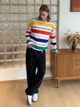 Manfinity UrbanChill Men's Fashionable Casual Striped Loose Long Sleeve Knitted T-Shirt