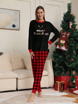 2pcs Women's Christmas Casual Deer Antler Letter Print Long Sleeve Top