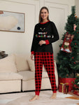 2pcs Women's Christmas Casual Deer Antler Letter Print Long Sleeve Top